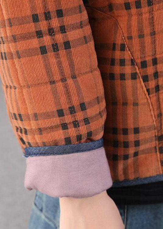 diy Orange Plaid Patchwork Corduroy Winter Coat - Down Jackets - DYAVOR®
