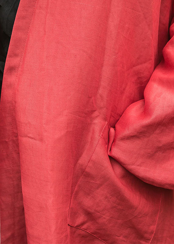 diy Red V Neck Pockets Fine Cotton Filled Loose Winter Coat - Down Jackets - DYAVOR®