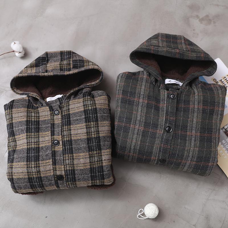 diy patchwork pockets fine hooded maxi coat green plaid tunic jackets - - DYAVOR®