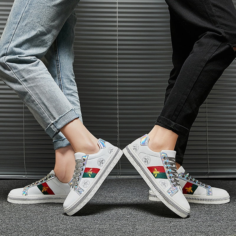 Embroidered Couple Comfort Skateboarding Unisex Black White Canvas Footwear - Canvas - DYAVOR®