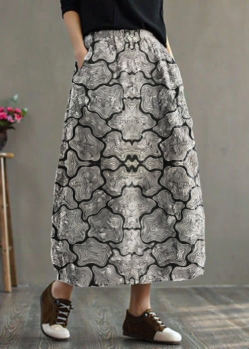 Women Red Elastic Waist Patchwork Print Fine Cotton Filled Skirt Winter - Skirts - DYAVOR®
