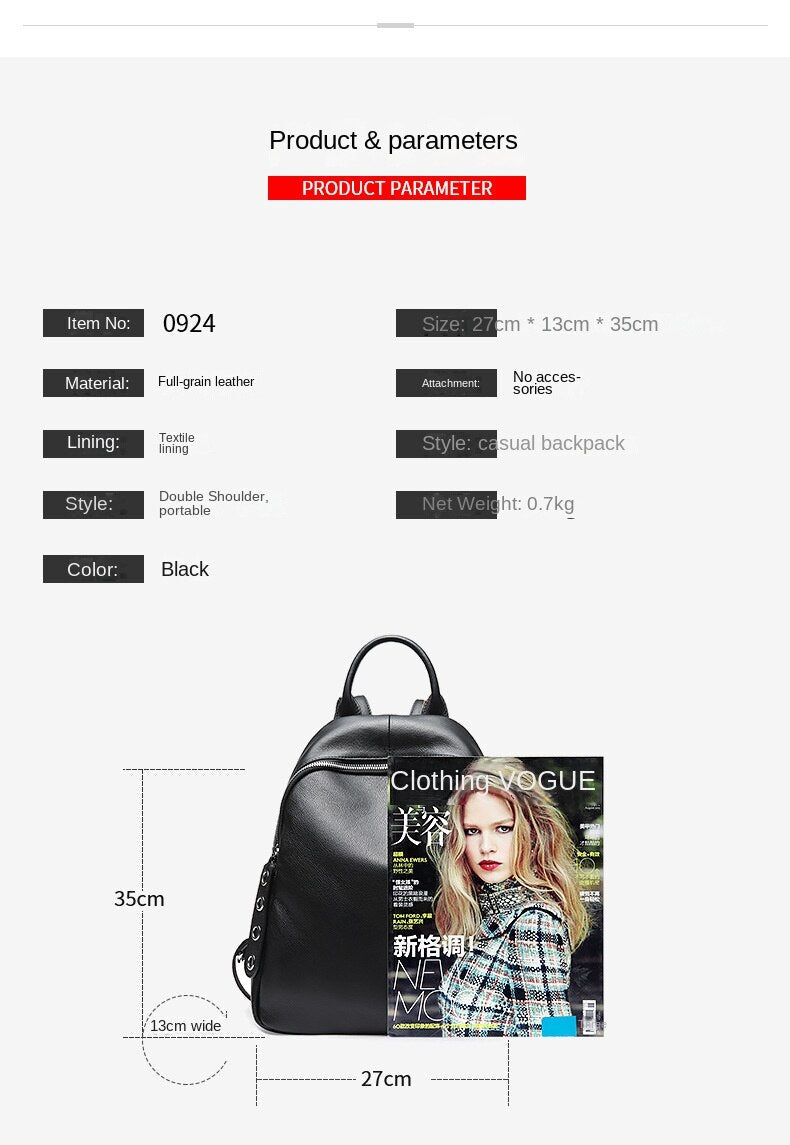 Genuine Cowhide Leather Women's All-Match Travel Shoulder Strap Backpack - Backpacks - DYAVOR®