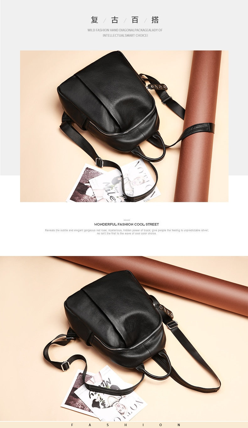 Genuine Cowhide Leather Women's All-Match Travel Shoulder Strap Backpack - Backpacks - DYAVOR®