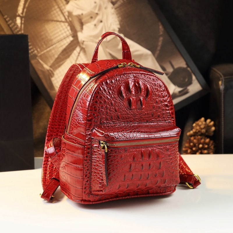 Genuine Leather Crocodile Pattern Women Luxury Casual Small Shoulder Portable Bag Travel Backpacks - Backpacks - DYAVOR®