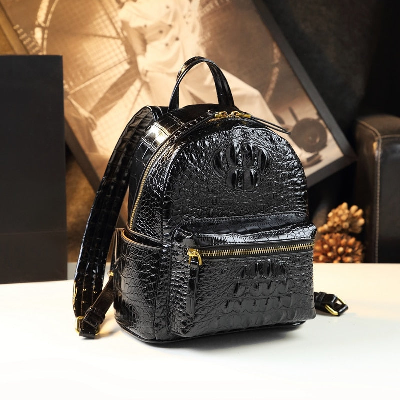 Genuine Leather Crocodile Pattern Women Luxury Casual Small Shoulder Portable Bag Travel Backpacks - Backpacks - DYAVOR®