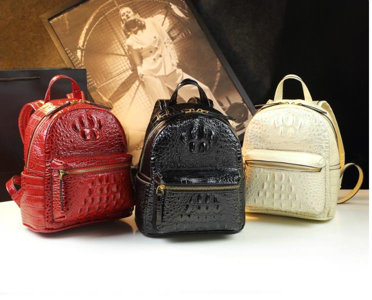 Genuine Leather Crocodile Pattern Women Luxury Casual Small Shoulder Portable Bag Travel Backpacks - Backpacks - DYAVOR®