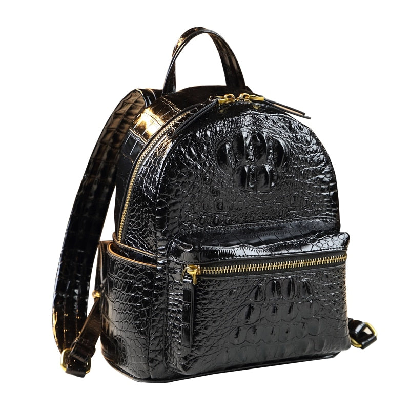 Genuine Leather Crocodile Pattern Women Luxury Casual Small Shoulder Portable Bag Travel Backpacks - Backpacks - DYAVOR®