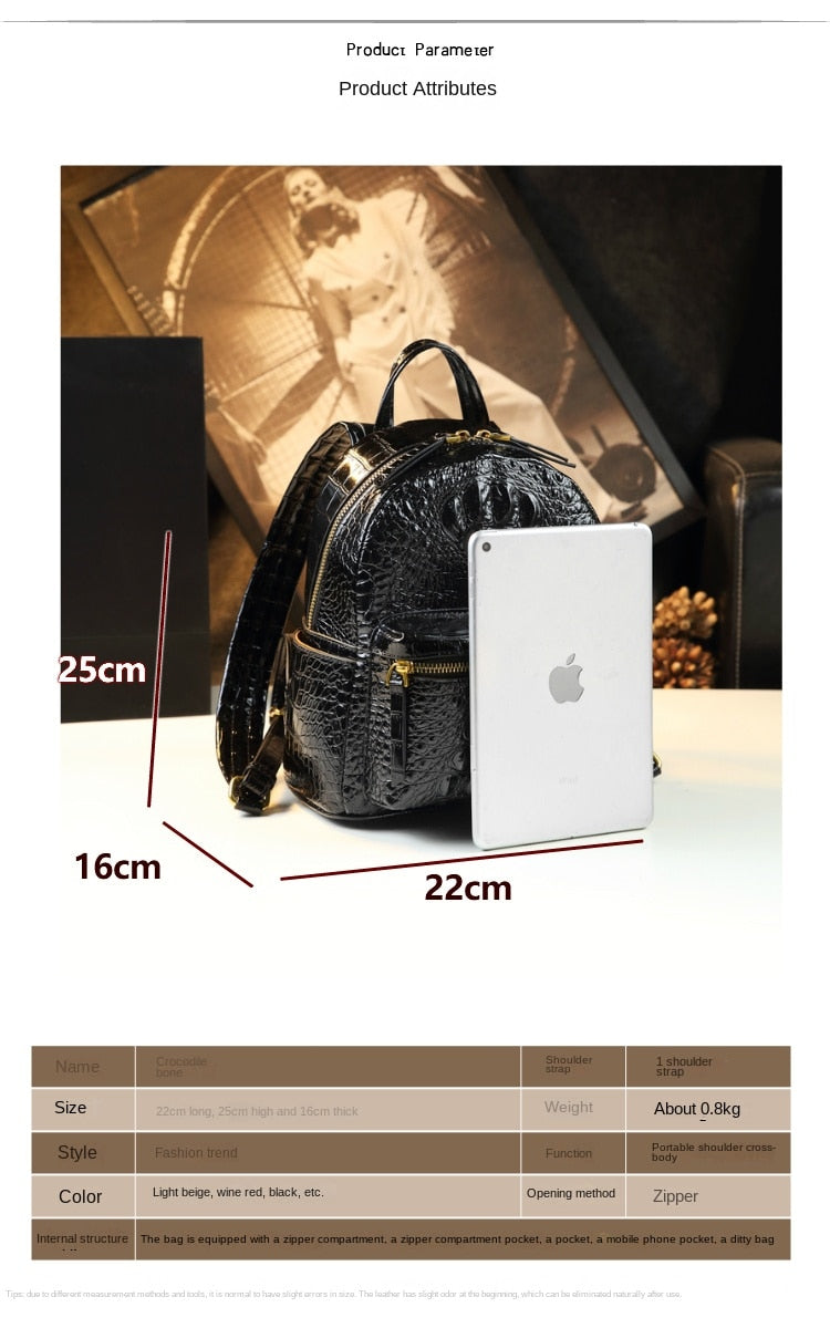 Genuine Leather Crocodile Pattern Women Luxury Casual Small Shoulder Portable Bag Travel Backpacks - Backpacks - DYAVOR®