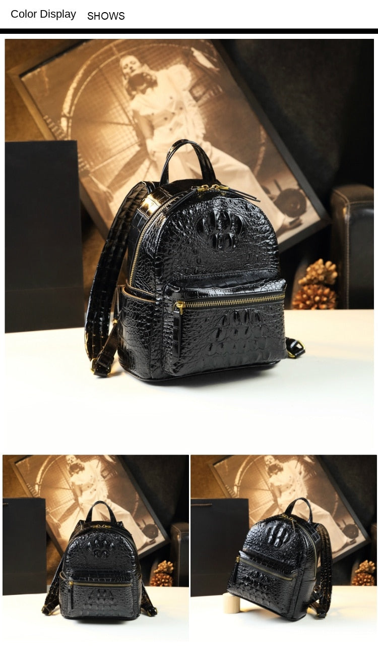 Genuine Leather Crocodile Pattern Women Luxury Casual Small Shoulder Portable Bag Travel Backpacks - Backpacks - DYAVOR®