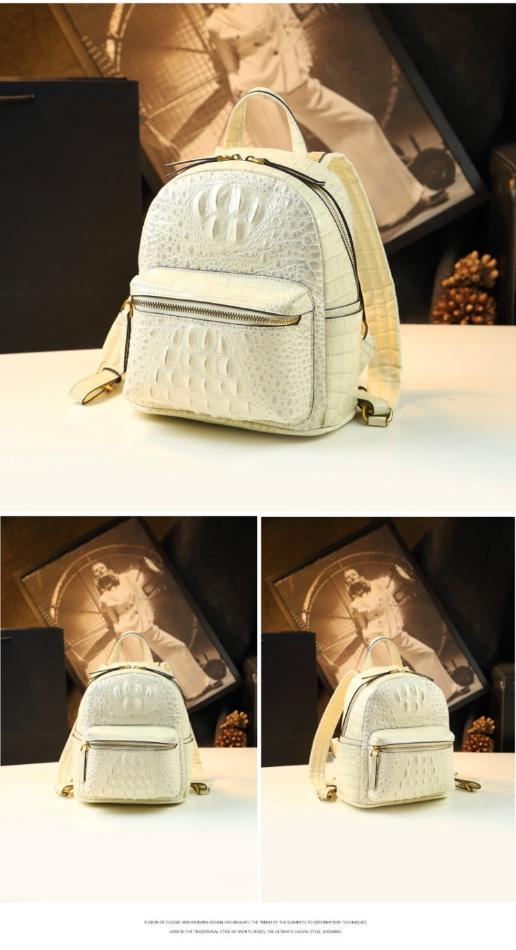 Genuine Leather Crocodile Pattern Women Luxury Casual Small Shoulder Portable Bag Travel Backpacks - Backpacks - DYAVOR®