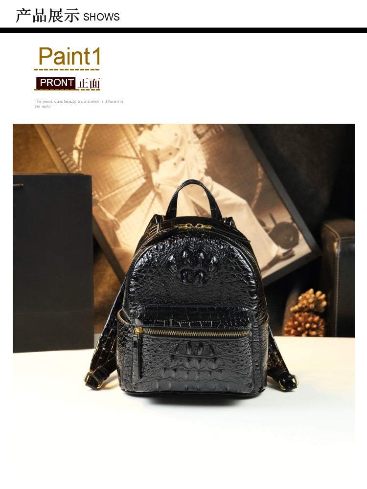 Genuine Leather Crocodile Pattern Women Luxury Casual Small Shoulder Portable Bag Travel Backpacks - Backpacks - DYAVOR®
