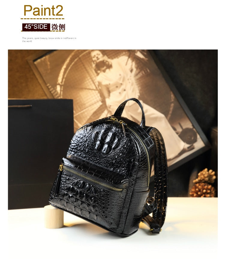 Genuine Leather Crocodile Pattern Women Luxury Casual Small Shoulder Portable Bag Travel Backpacks - Backpacks - DYAVOR®