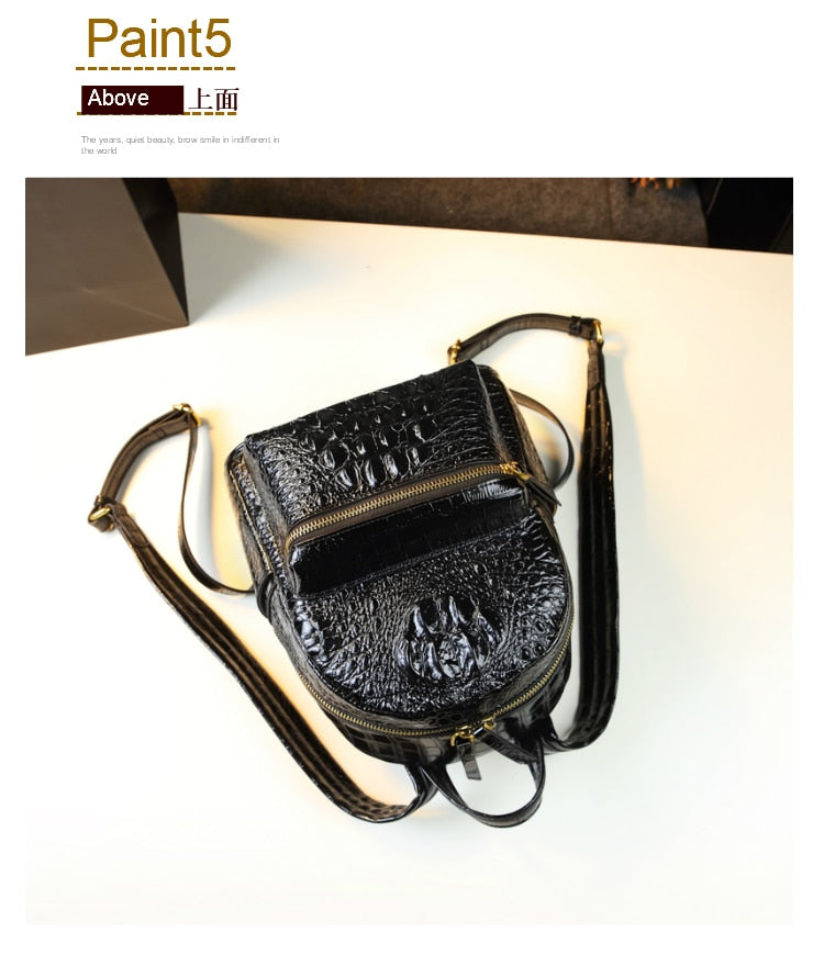 Genuine Leather Crocodile Pattern Women Luxury Casual Small Shoulder Portable Bag Travel Backpacks - Backpacks - DYAVOR®