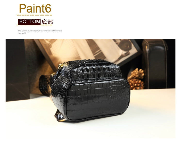Genuine Leather Crocodile Pattern Women Luxury Casual Small Shoulder Portable Bag Travel Backpacks - Backpacks - DYAVOR®
