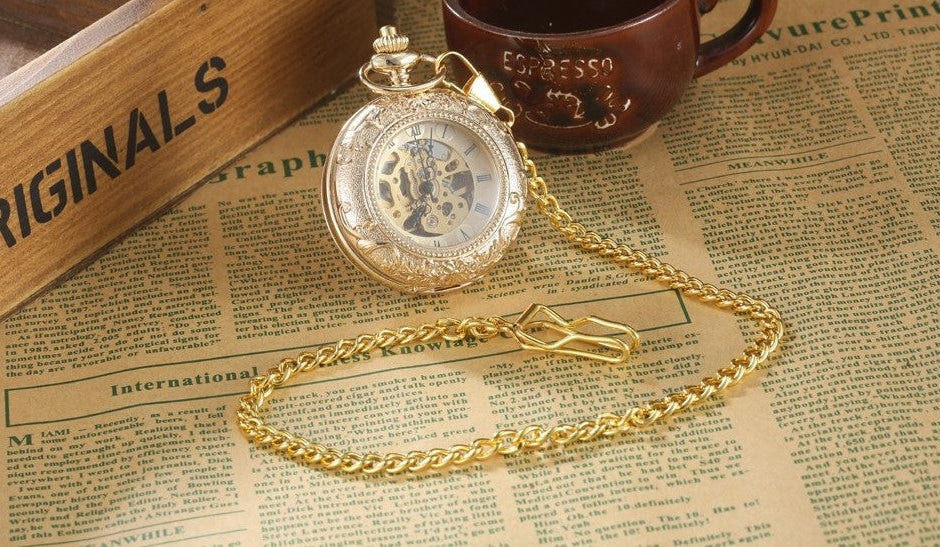 Gold Steel Carving 2 Sides Open Case Roman Dial Mechanical Pocket Watch - Unisex Style Watches - DYAVOR®