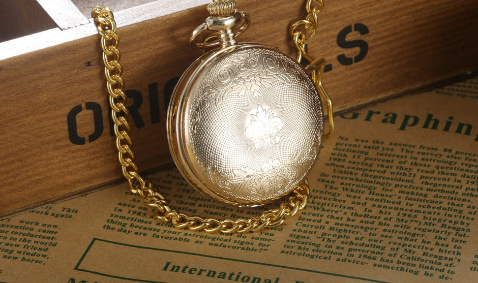 Gold Steel Carving 2 Sides Open Case Roman Dial Mechanical Pocket Watch - Unisex Style Watches - DYAVOR®