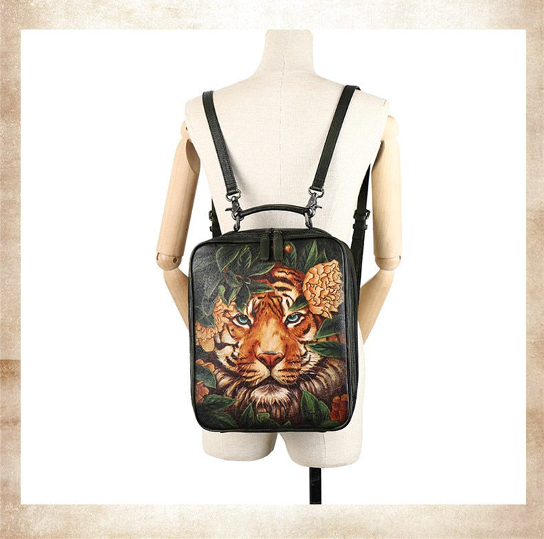 Hand Painted Retro Casual Leather Women Large Capacity Cowhide Computer Schoolbag Backpacks - Backpacks - DYAVOR®