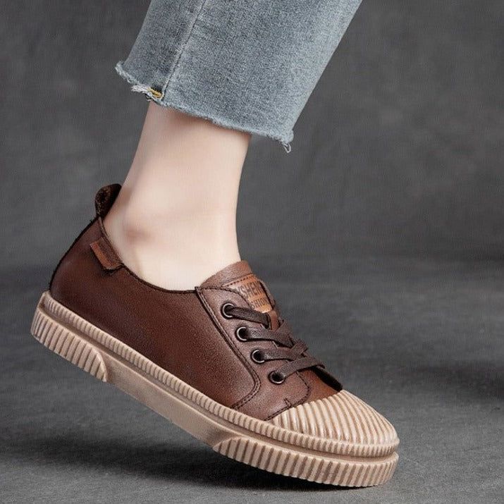 Handmade Women Casual Shoes Leather Platform Sneakers HGCS09 - Casual Shoes - DYAVOR®