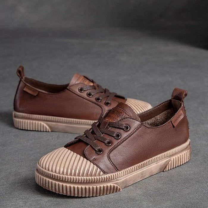 Handmade Women Casual Shoes Leather Platform Sneakers HGCS09 - Casual Shoes - DYAVOR®