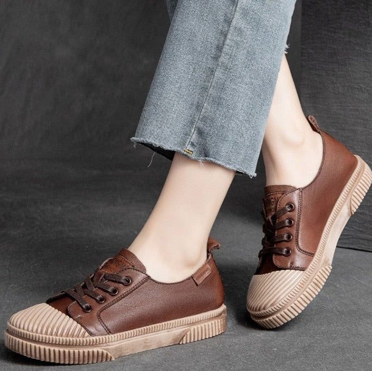 Handmade Women Casual Shoes Leather Platform Sneakers HGCS09 - Casual Shoes - DYAVOR®