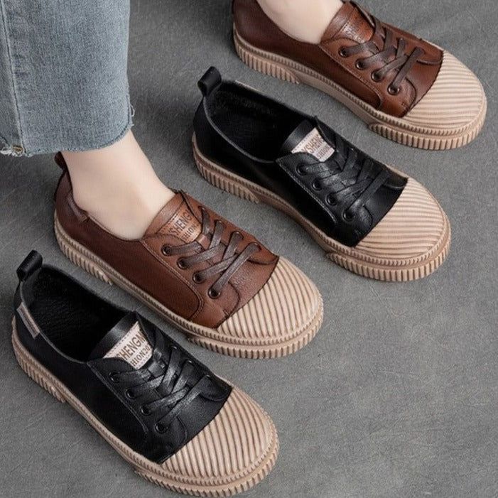 Handmade Women Casual Shoes Leather Platform Sneakers HGCS09 - Casual Shoes - DYAVOR®