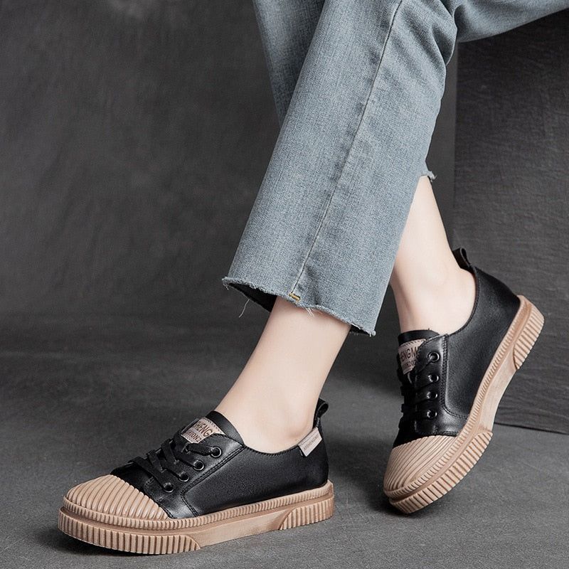 Handmade Women Casual Shoes Leather Platform Sneakers HGCS09 - Casual Shoes - DYAVOR®