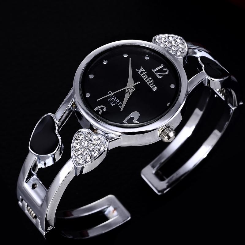 Heart Shaped Stainless Steel Bracelet Watch Clock for Women with Rhinestone - Watches for Women - DYAVOR®