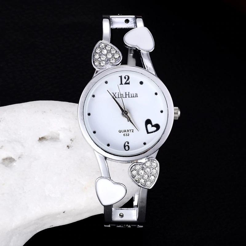 Heart Shaped Stainless Steel Bracelet Watch Clock for Women with Rhinestone - Watches for Women - DYAVOR®