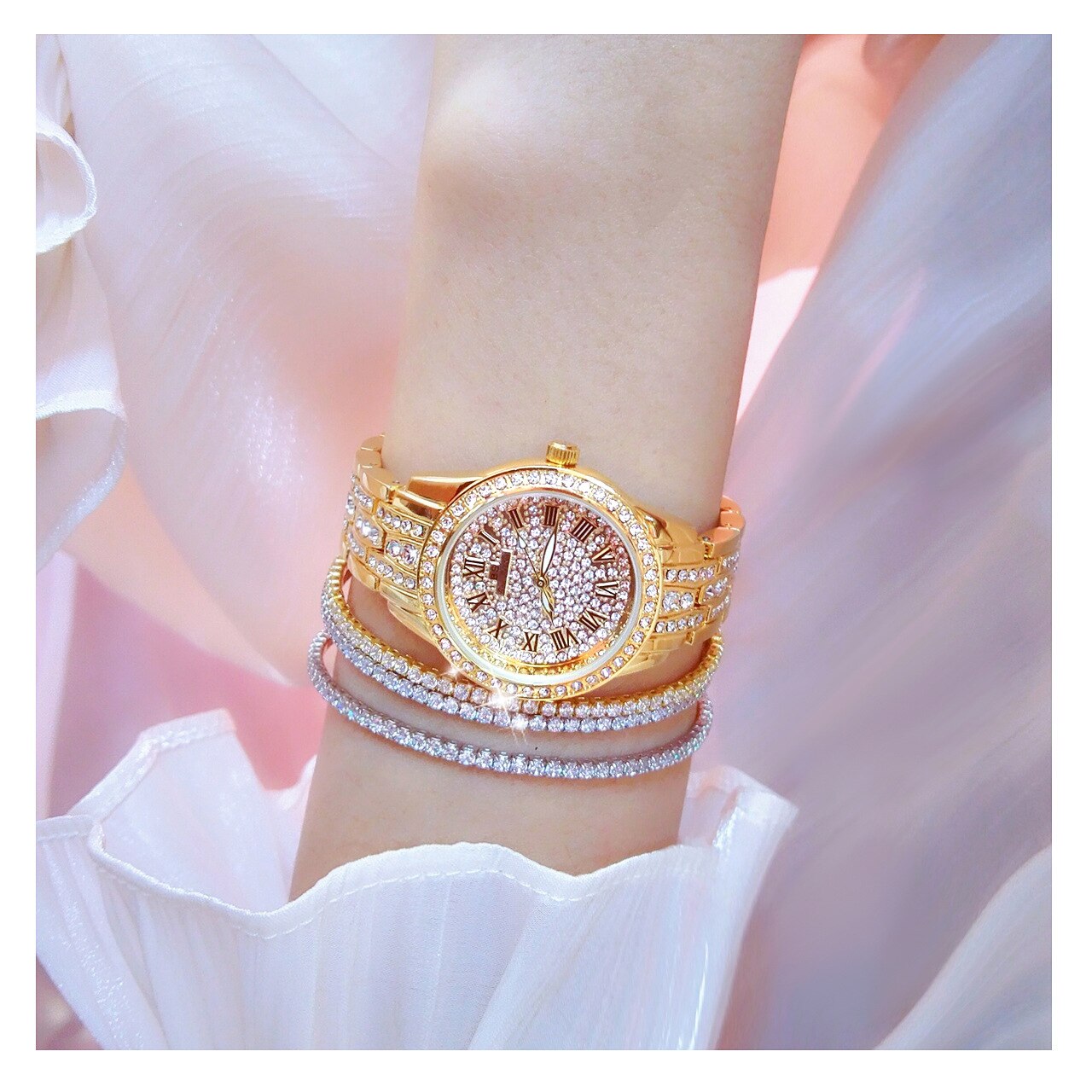 Hip Hop Luxury Women's Small Diamond Decor Silver Bracelet Wristwatch - Watches for Women - DYAVOR®