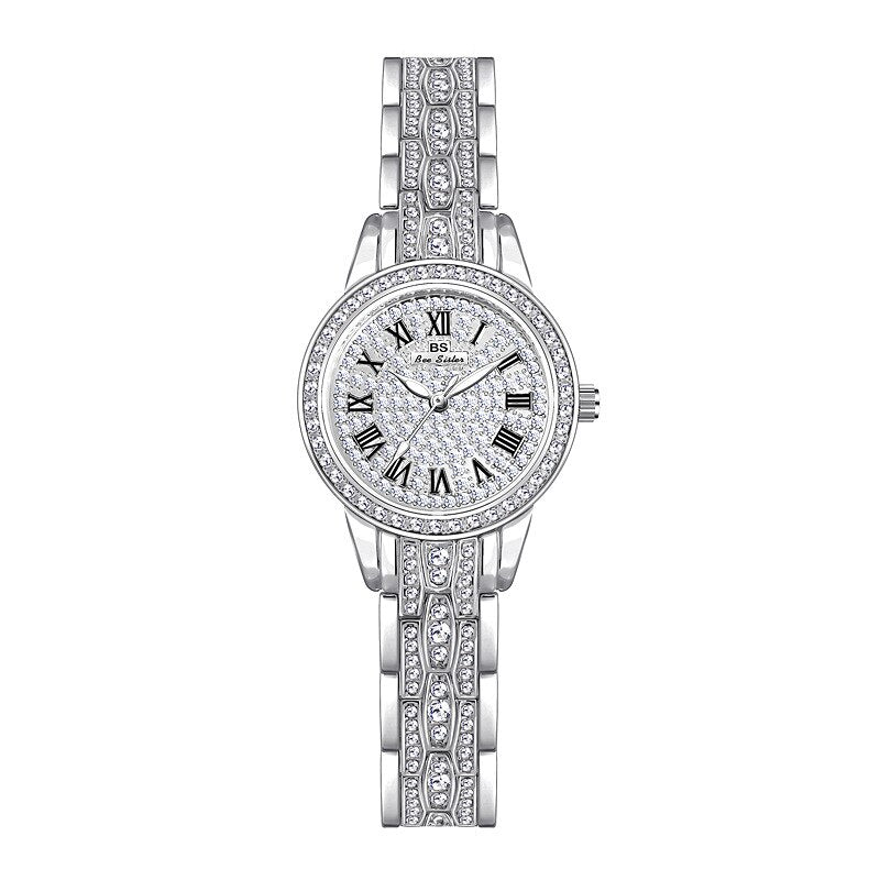 Hip Hop Luxury Women's Small Diamond Decor Silver Bracelet Wristwatch - Watches for Women - DYAVOR®