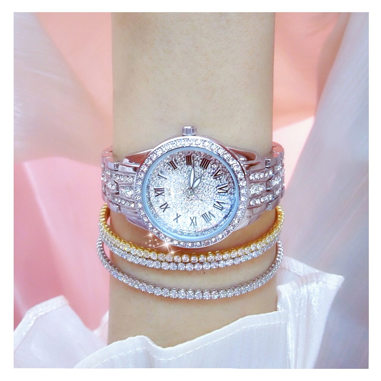 Hip Hop Luxury Women's Small Diamond Decor Silver Bracelet Wristwatch - Watches for Women - DYAVOR®