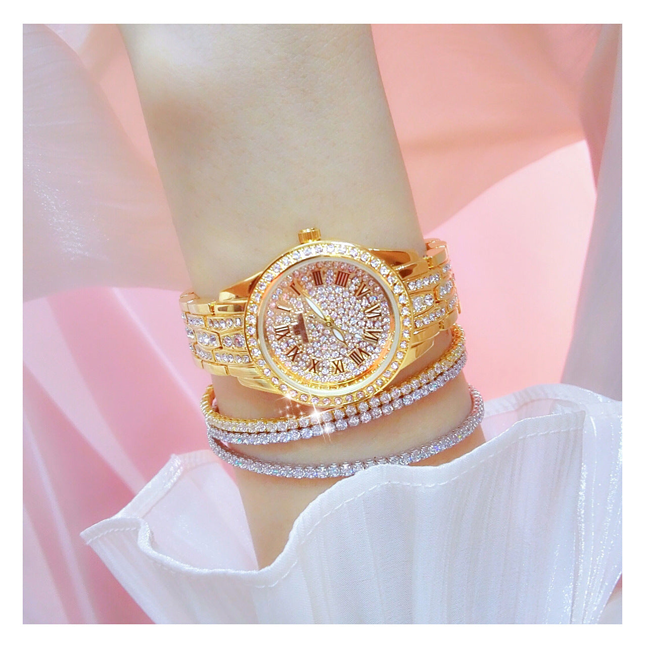 Hip Hop Luxury Women's Small Diamond Decor Silver Bracelet Wristwatch - Watches for Women - DYAVOR®