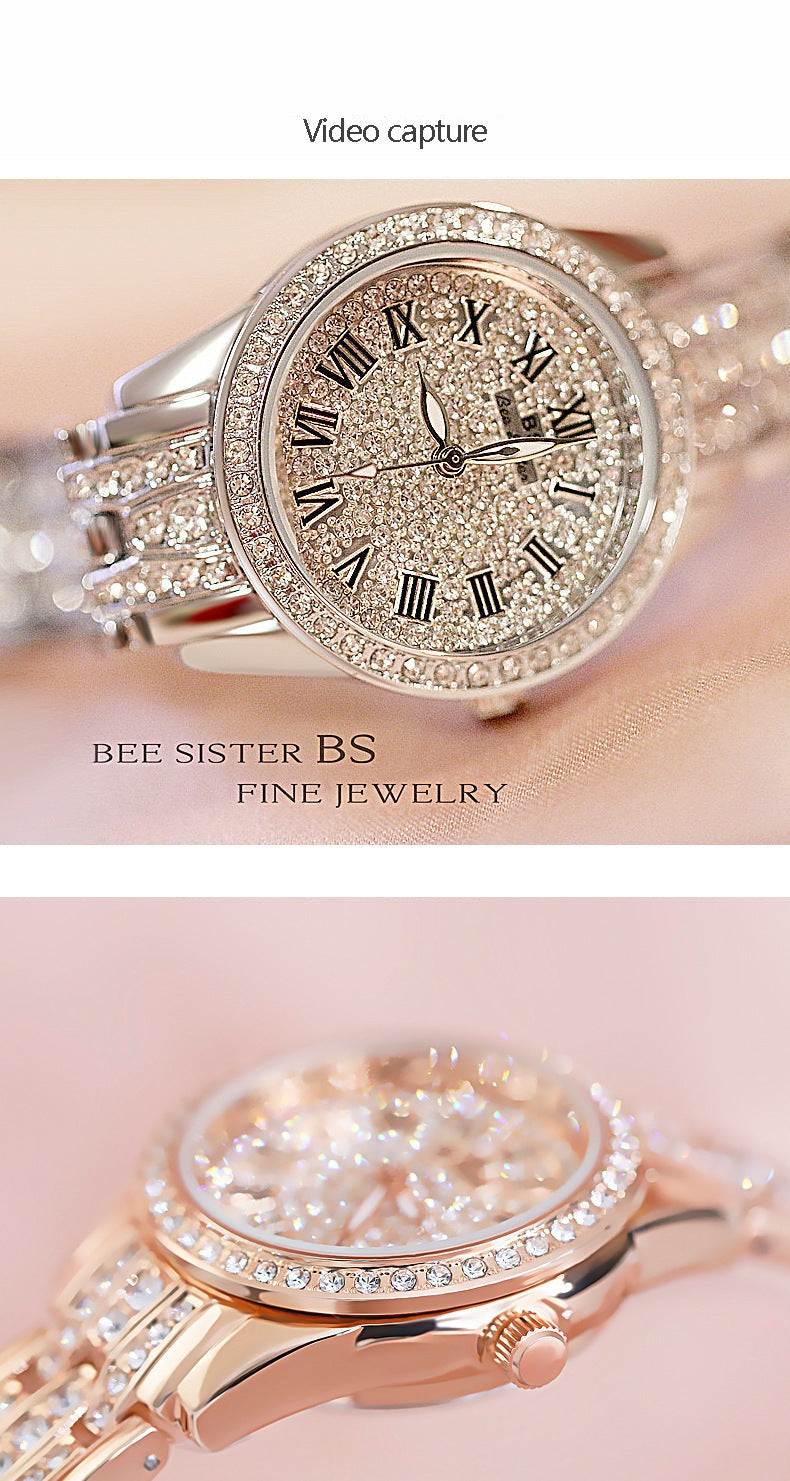 Hip Hop Luxury Women's Small Diamond Decor Silver Bracelet Wristwatch - Watches for Women - DYAVOR®