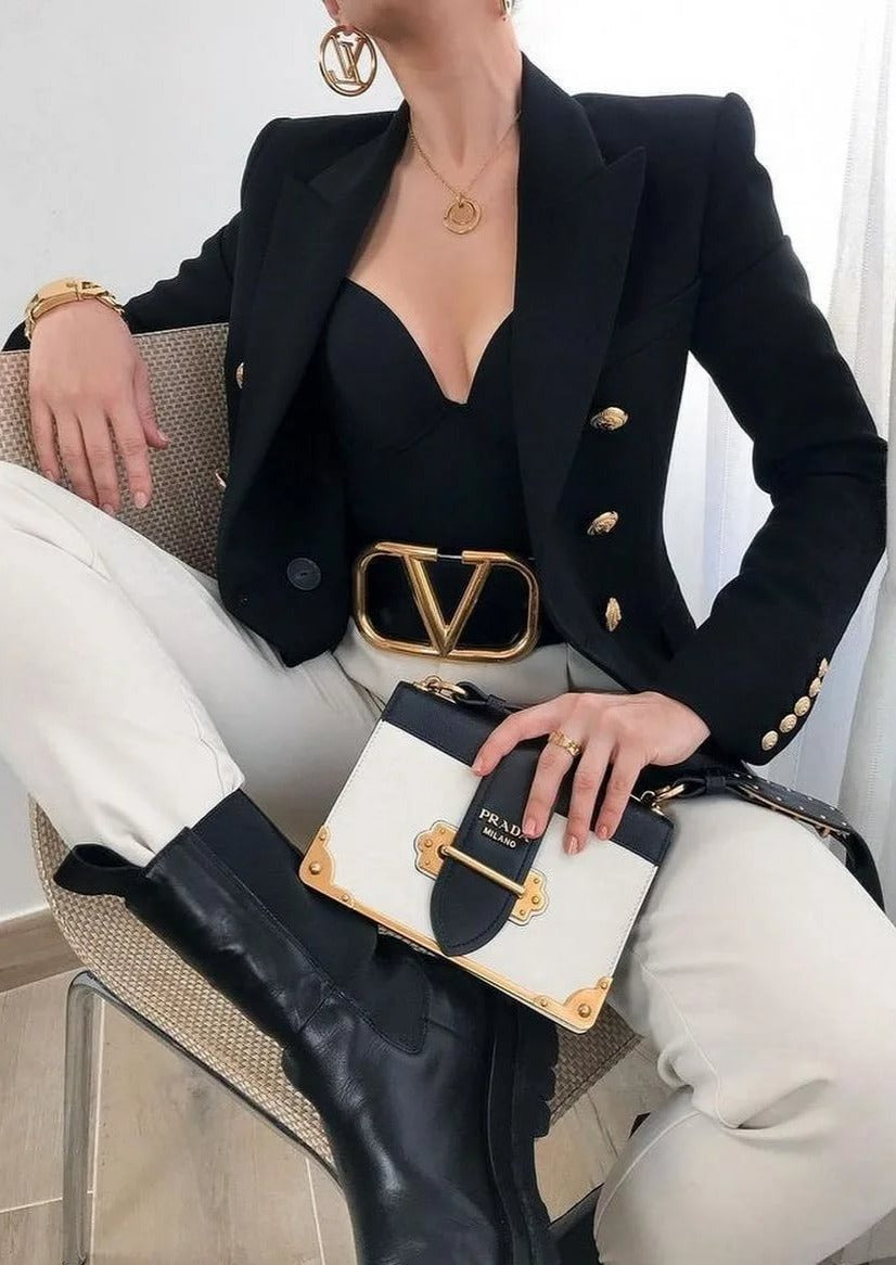 Black Double Breasted Blazer - - DYAVOR®