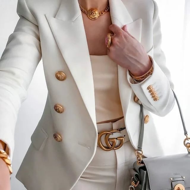 White Double Breasted Blazer - - DYAVOR®