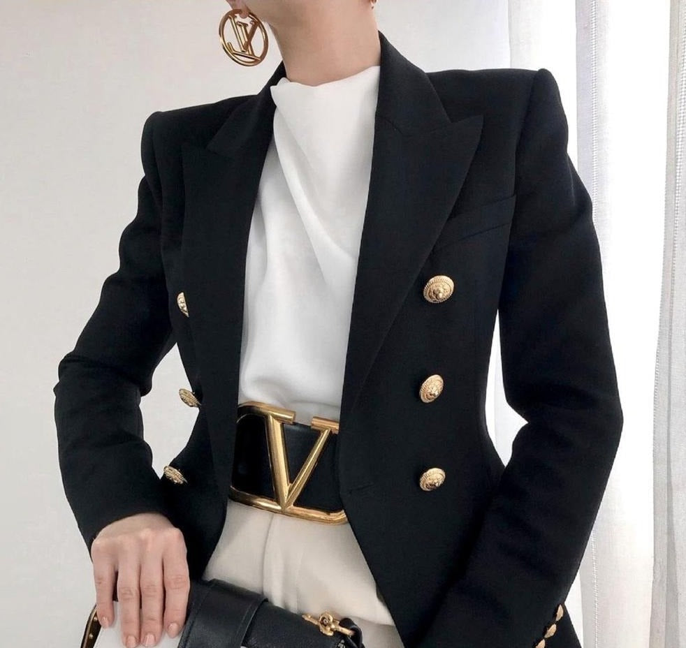 Black Double Breasted Blazer - - DYAVOR®