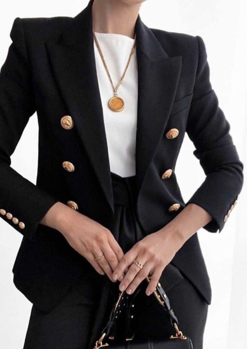 Black Double Breasted Blazer - - DYAVOR®