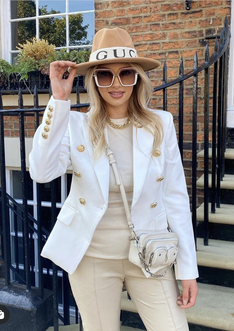 White Double Breasted Blazer - - DYAVOR®