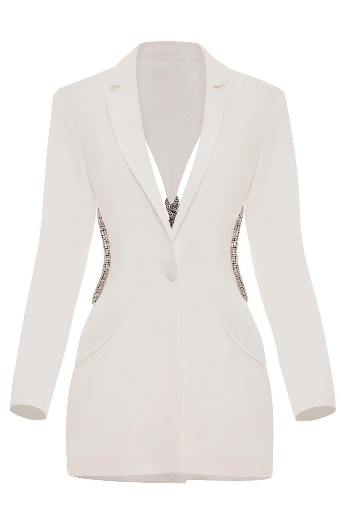 White Backless Diamond Blazer - - DYAVOR®