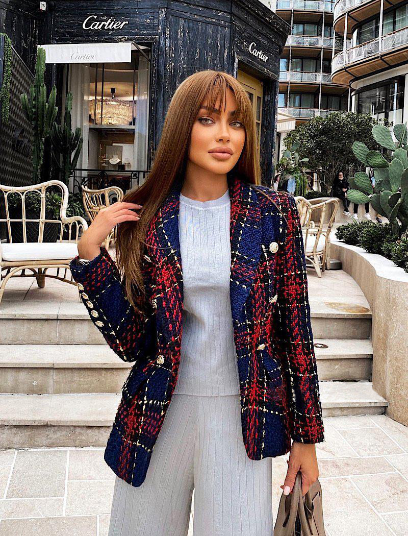 Navy-Red Tweed Blazer - - DYAVOR®