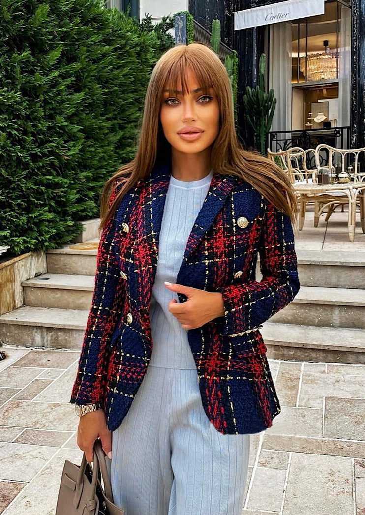 Navy-Red Tweed Blazer - - DYAVOR®