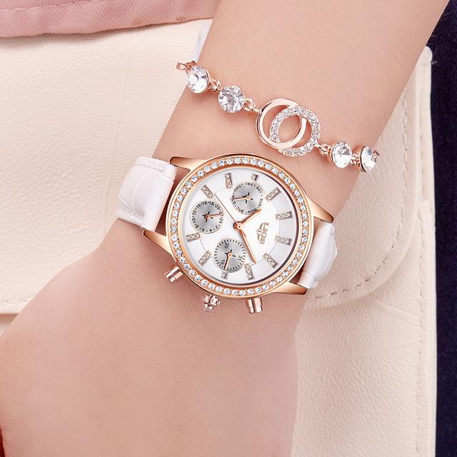 Ladies Casual Leather Quartz Watch with Stainless Steel Round Case - Watches for Women - DYAVOR®