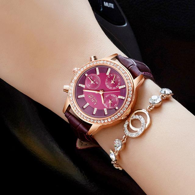 Ladies Casual Leather Quartz Watch with Stainless Steel Round Case - Watches for Women - DYAVOR®