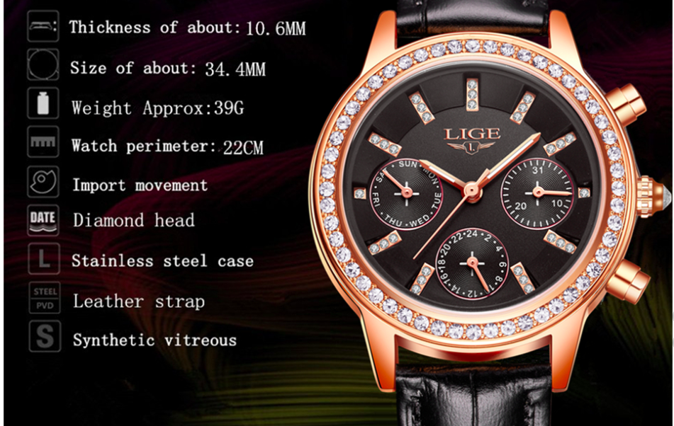 Ladies Casual Leather Quartz Watch with Stainless Steel Round Case - Watches for Women - DYAVOR®