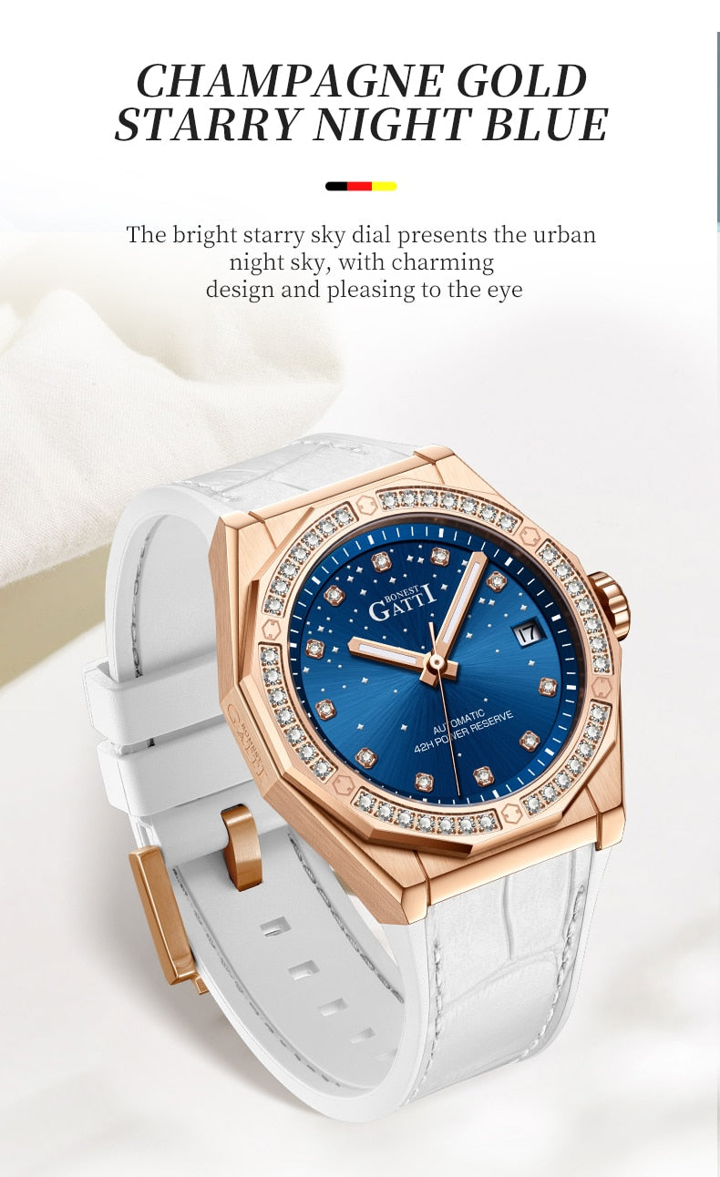 Ladies Fashion Charm Mechanical Automatic Skeleton Waterproof Starry Night Watches - Watches for Women - DYAVOR®
