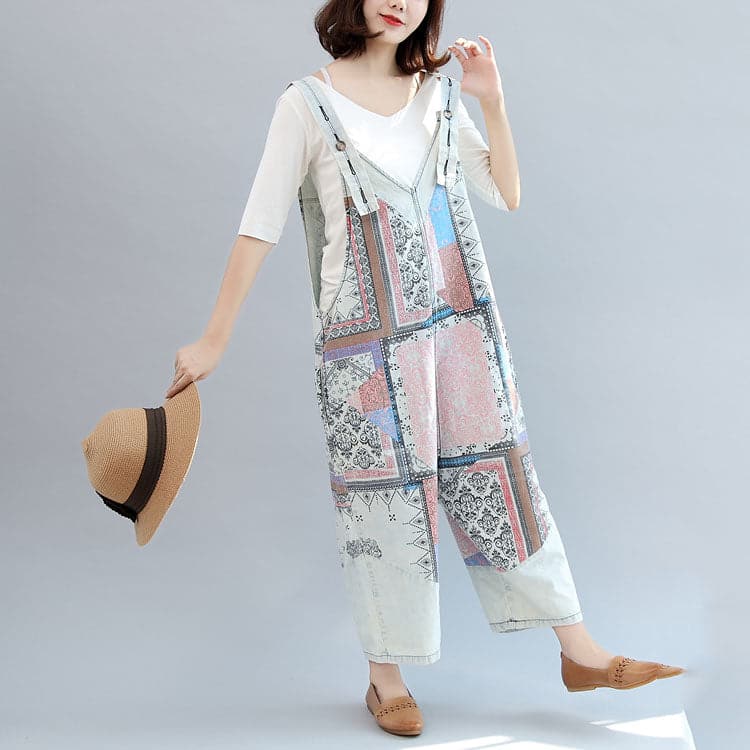 light denim casual cotton pants patchwork oversize jumpsuit pants - - DYAVOR®
