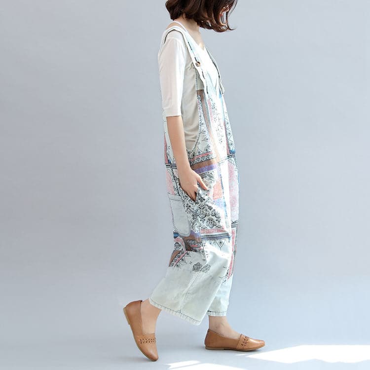 light denim casual cotton pants patchwork oversize jumpsuit pants - - DYAVOR®