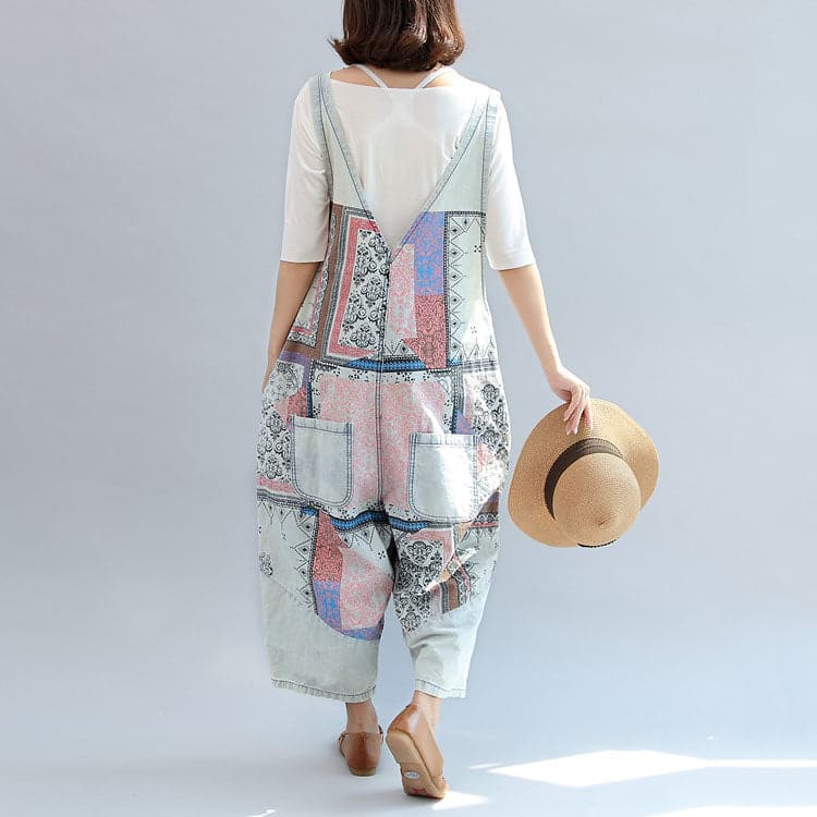 light denim casual cotton pants patchwork oversize jumpsuit pants - - DYAVOR®