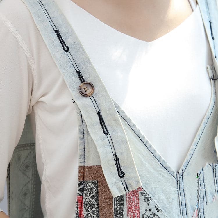 light denim casual cotton pants patchwork oversize jumpsuit pants - - DYAVOR®
