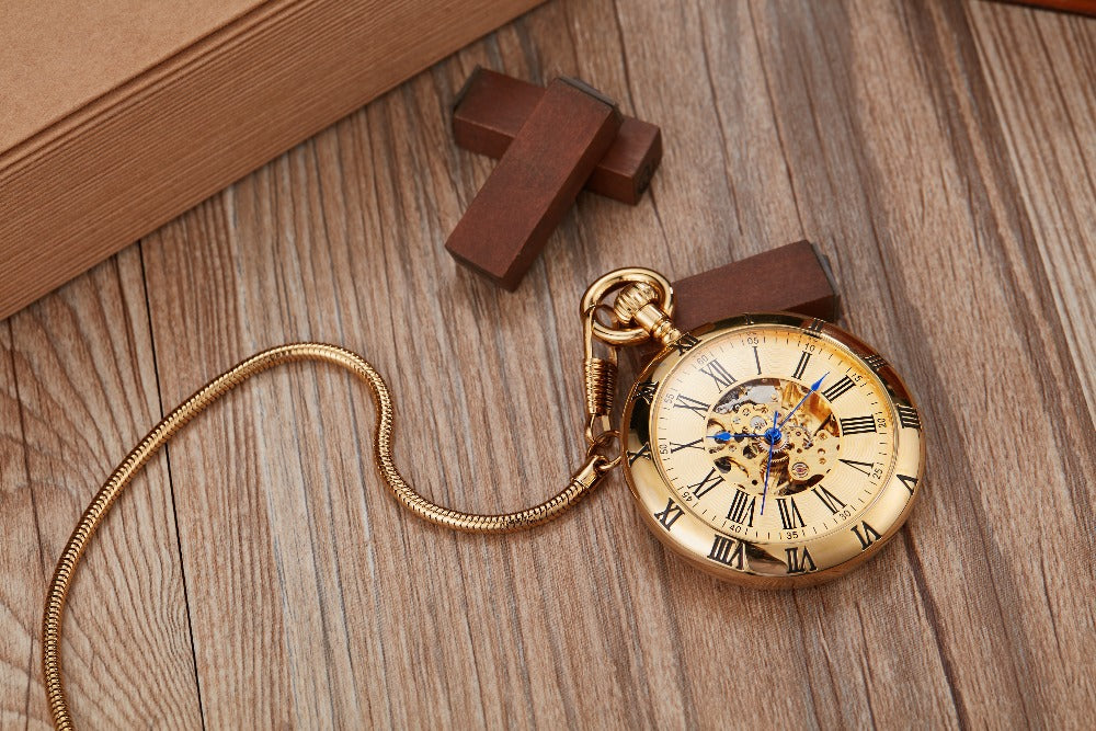 Luxury Vintage Copper Gold Square Hand Wind Mechanical Pocket FOB Watch - Unisex Style Watches - DYAVOR®